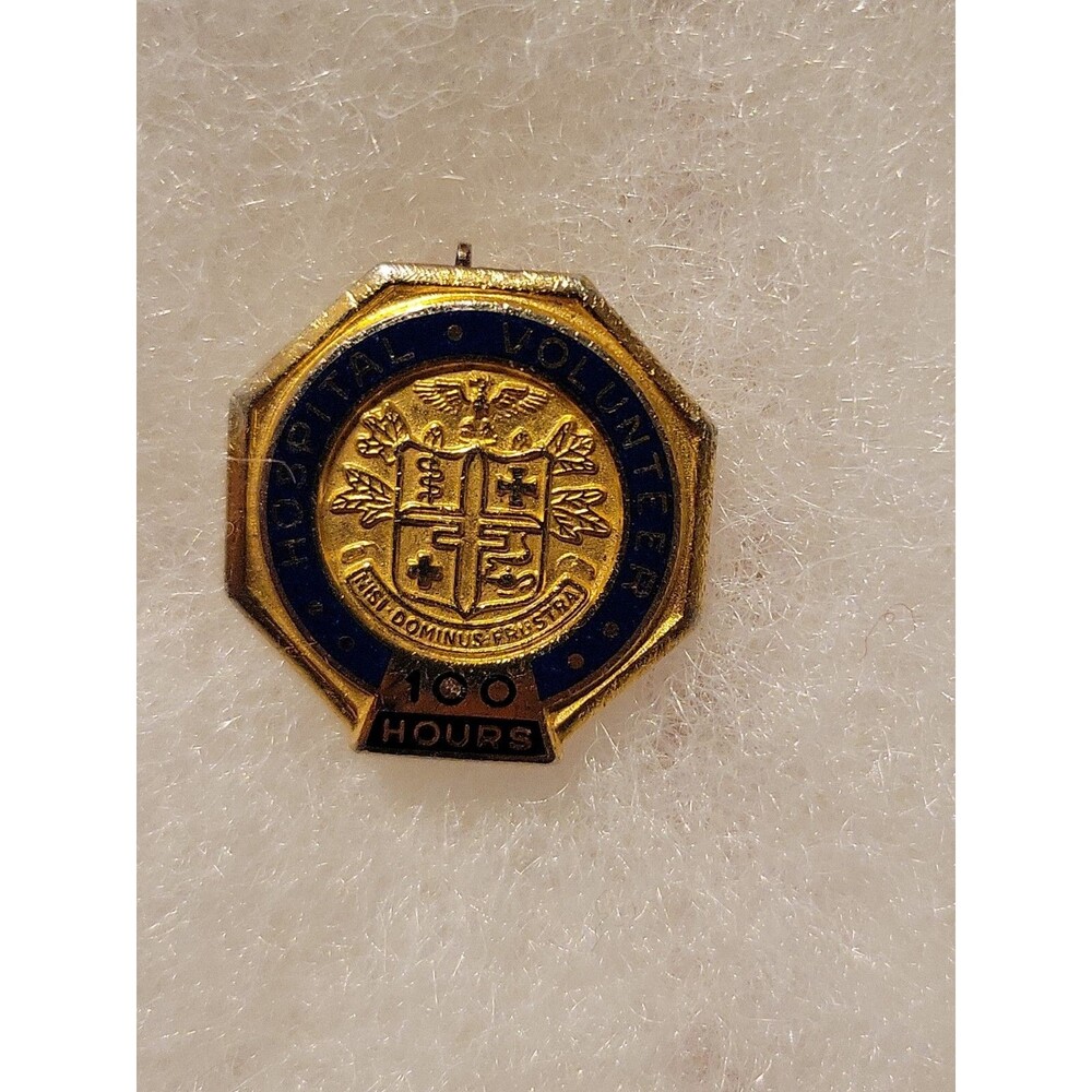 100 Hours Hospital Volunteer Service Award Lapel Pin Blue Gold Color Metal Vtg